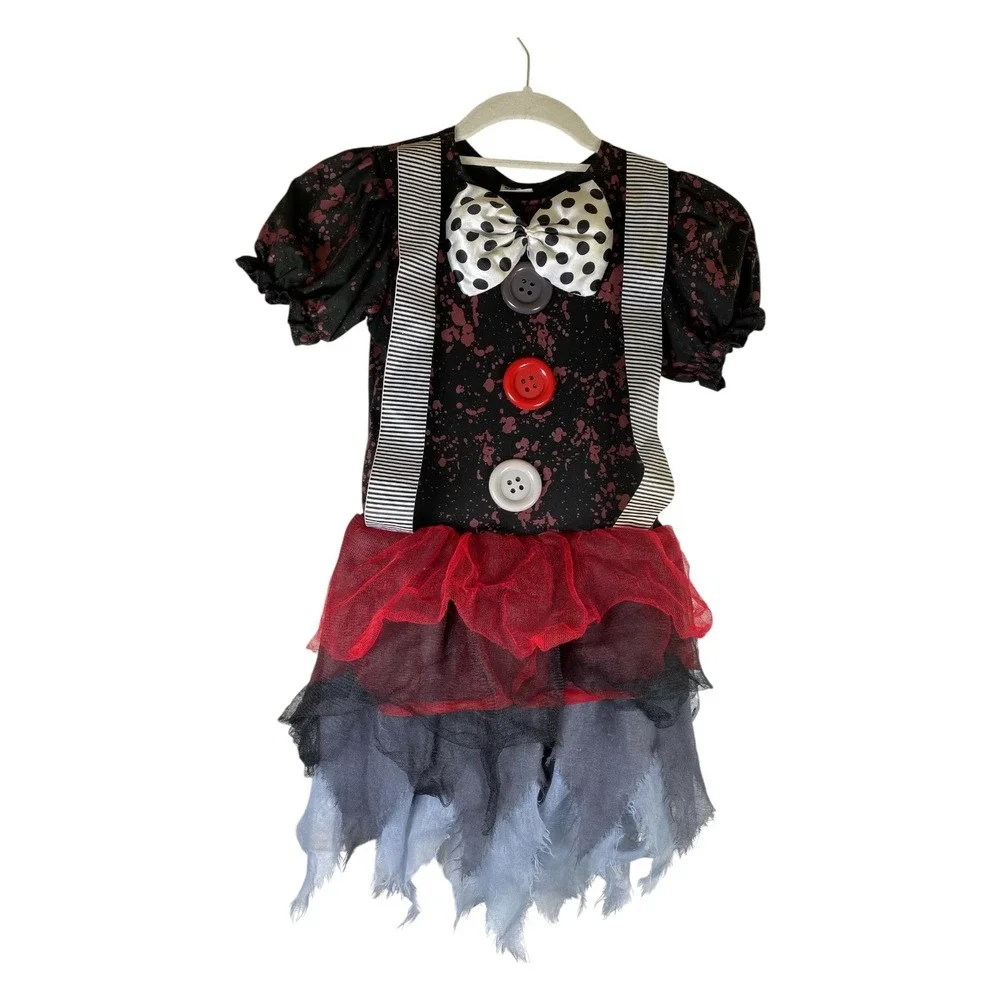 Spirit Halloween Clown Costume Kids Med(8-10) Black Red Splatter Tutu Dress Only